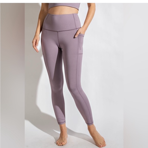 PLUS SIZE FULL LENGTH COMPRESSION LEGGINGS POCKETS LAVENDER NEW - Picture 1 of 2